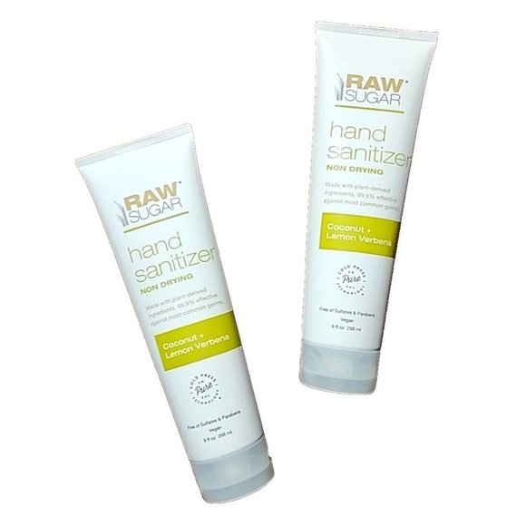 Raw Sugar Hand Sanitizer Gel 9 oz. Vegan Coconut & Lemon Verbena Lot of 2 NEW - Picture 1 of 8